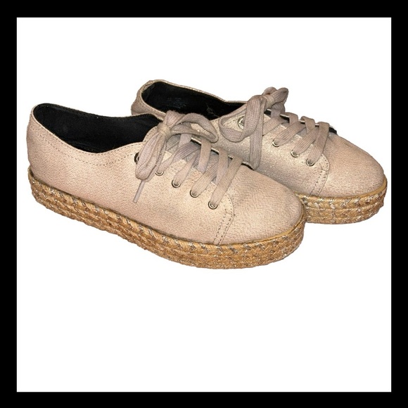 🎉HP🎉Circus by Sam Edelman Metallic Espadrilles Platform Gold Shimmer Sneakers 8 - Picture 9 of 13